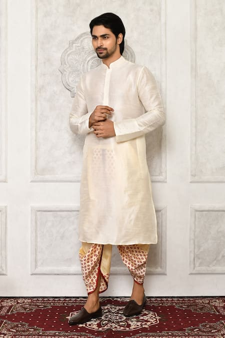 Arihant Rai Sinha Cream Dupion Silk Tree Pattern Hem Cowl Pant 