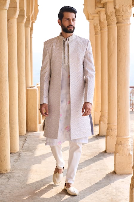 LASHKARAA Chevron Embroidered Sherwani Set 