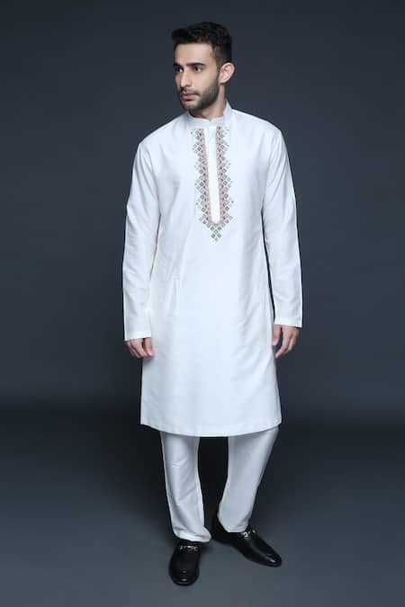 Sanjev Marwaaha Geometric Embroidered Placket Kurta Set 