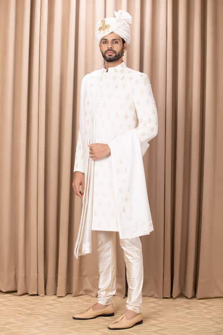 Ankit V Kapoor Fahad Leaves Embroidered Sherwani Set 