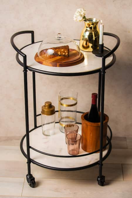 S.G. Home White Metal And Marble Monique Bar Cart 