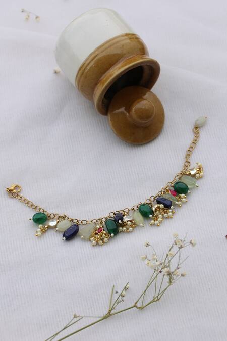 Do Taara Multi Color Kundan And Pearl Bracelet