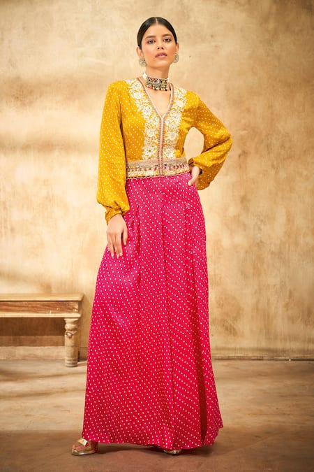 Aditi Somani Gara Embroidered Top And Flared Pant Set 