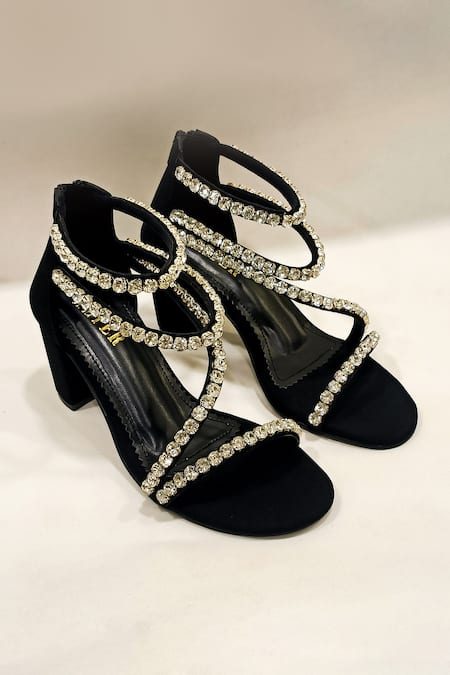 Silver Rhinestone Embellished Heels Design by Miraki at Pernia's Pop Up  Shop 2024
