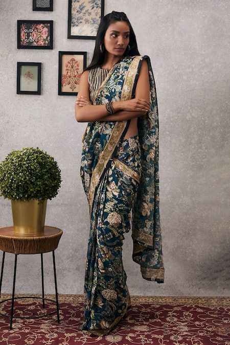 Soup by Sougat Paul Mehr Printed Pre-Draped Saree With Blouse 