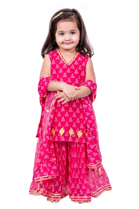 Vivedkids Bandhani Print Kurta Sharara Set 
