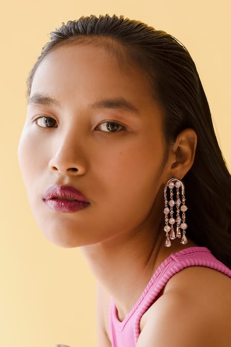 Shop ESME Purple Embellished Swarovski Danglers at Aza Fashions Shop_ESME_Purple Embellished Swarovski Danglers _at_Aza_Fashions