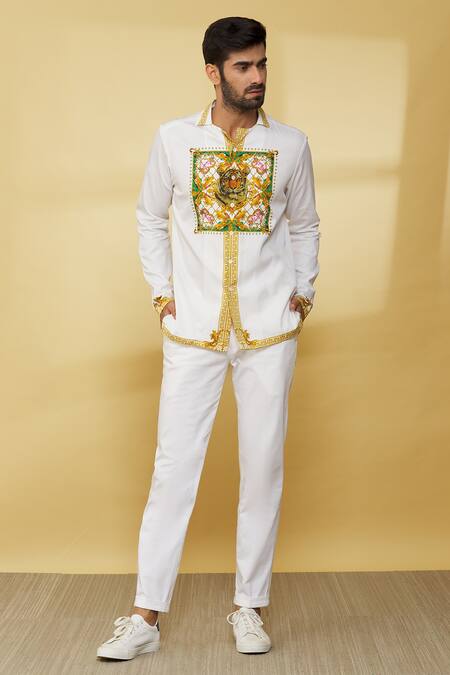 Shop MR. Ajay Kumar White 100% Cotton Solid Trousers at Aza Fashions Shop_MR. Ajay Kumar_White 100% Cotton Solid Trousers _at_Aza_Fashions