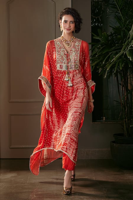 Kisneel by Pam Hand Embroidered Kaftan & Pant Set 