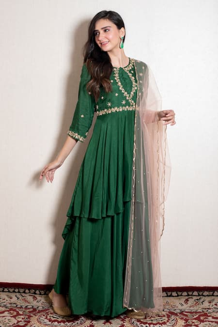 Kesar Studio Zari Embroidered Double-Layered Anarkali With Dupatta 