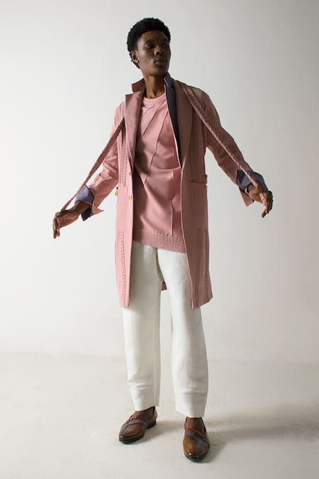 Jatin Malik Pintuck Overcoat With Belt 