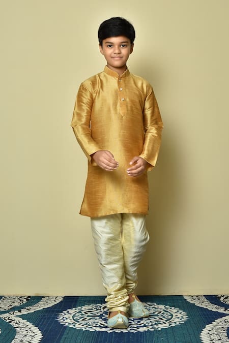Petite Pomme Brown Silk Solid Half Button Placket Kurta
