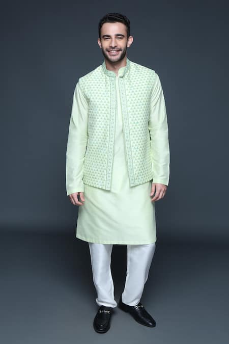 Sanjev Marwaaha Hand Block Print Bundi Kurta Set 