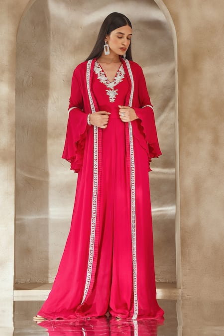 Seema Thukral Embroidered Neckline Jumpsuit & Jacket Set 