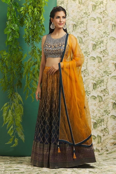 Buy Clickedia Women's Faux Georgette Lehenga with Blouse (Black Yellow,  Free Size) at Amazon.in