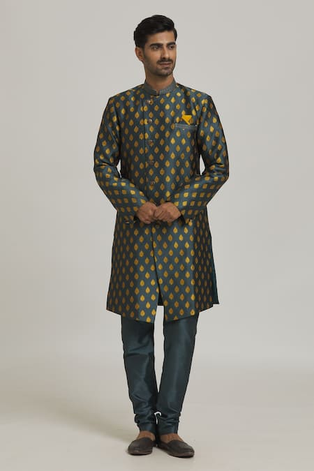 Samyukta Singhania Yellow Sherwani Banarasi Jacquard Woven Floral Bright Pattern With Churidar 