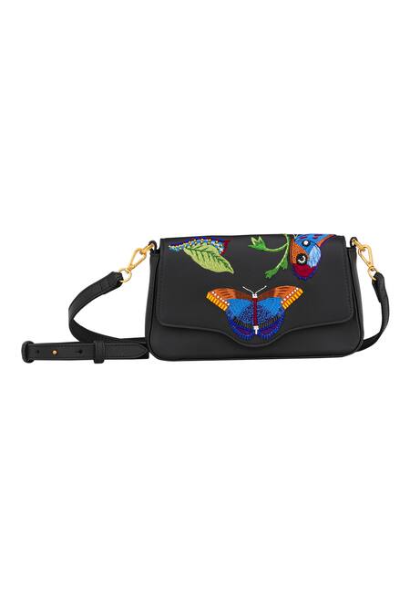 Aranyani Black Hand Embroidered Leather Butterfly Crossbody Bag