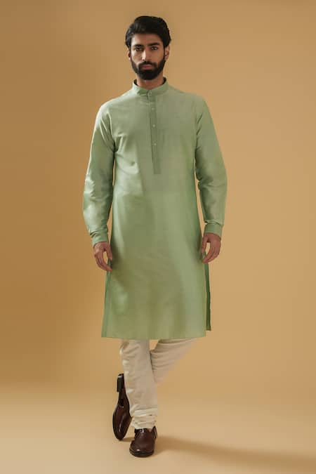 Raghavendra Rathore Blue Placket Embroidered Raw Silk Kurta 