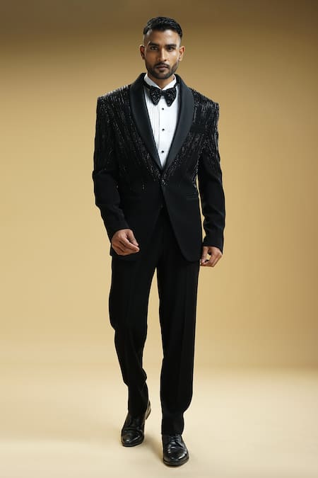 Kommal Sood Embroidered Tuxedo Set with Bow-Tie 