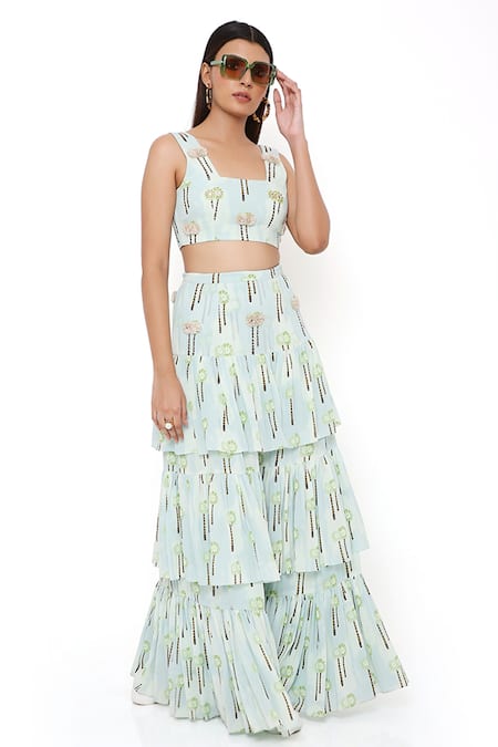 Payal Singhal Palm Tree Embroidered Crop Top & Skirt Set 