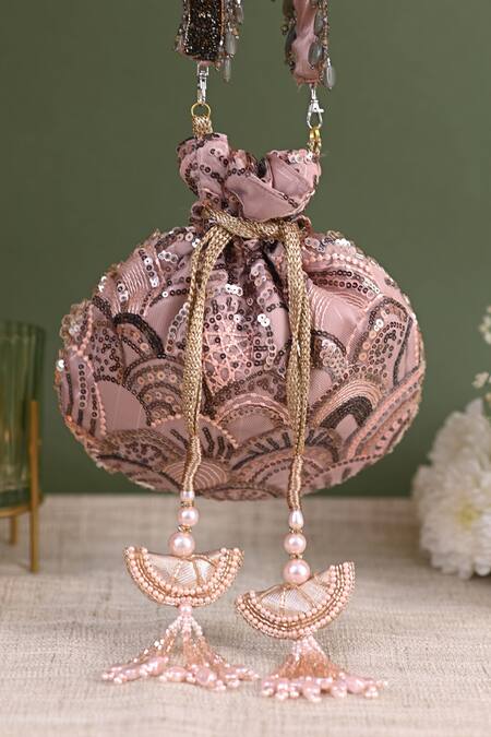 Miar Designs Pink Sequin Seher Hand Embroidered Potli Bag 