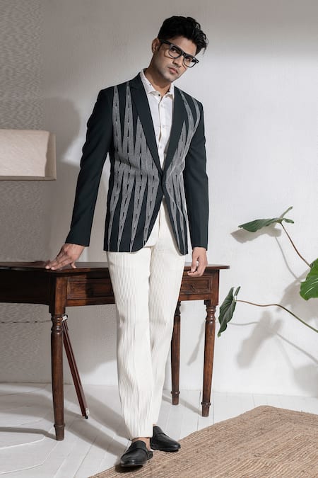 Buy HANGUP Khaki Solid Nehru Jacket And Trouser (Set of 2) online
