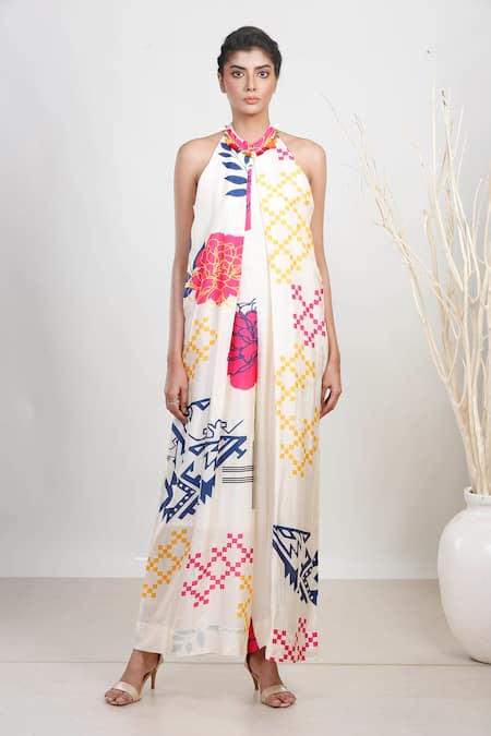 Garo Geometric Pattern Halter Jumpsuit 