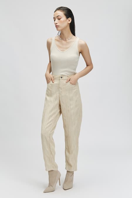 Shop Patterned Carrot Fit Pants with Button Closure Online | R&B UAE