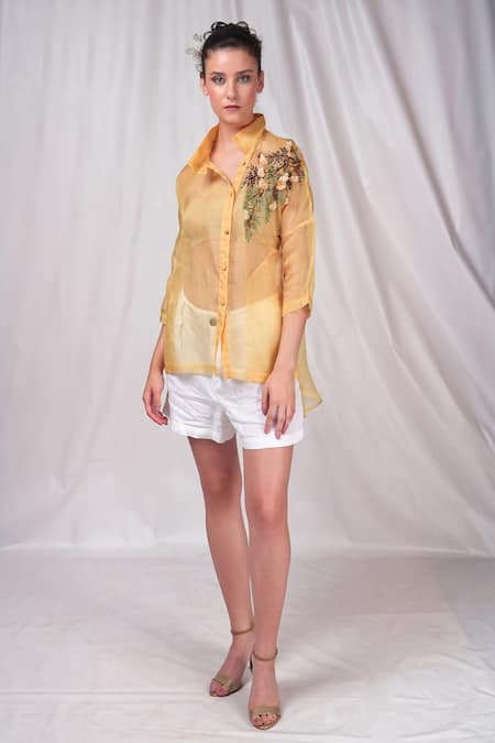 Seesa Sheer Side Applique Shirt 