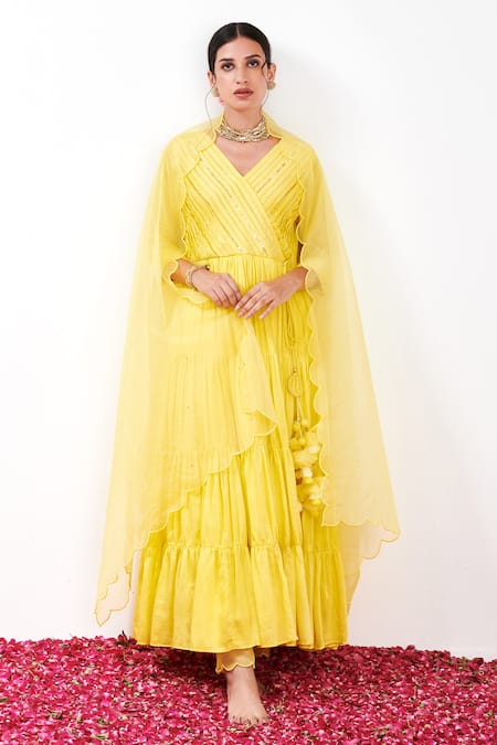 LABEL FLAMINGO BY VRINDA Pleated yoke Angarkha Anarkali Churidar Set 