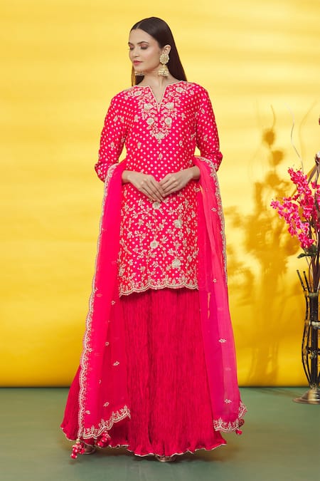 Surbhi Shah Bandhej Pattern Kurta Skirt Set 