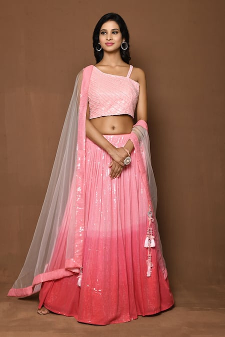 Khwaab by Sanjana Lakhani Pink Sequined Ombre Lehenga Set