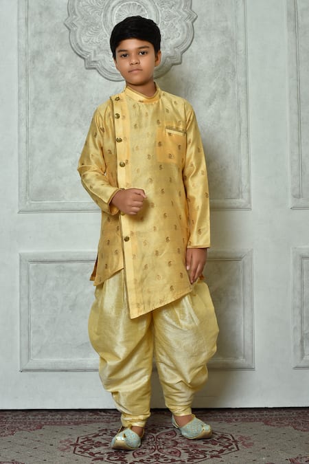 Petite Pomme Yellow Polyester, Silk Paisley Pattern Kurta And Patiala Pant Set 