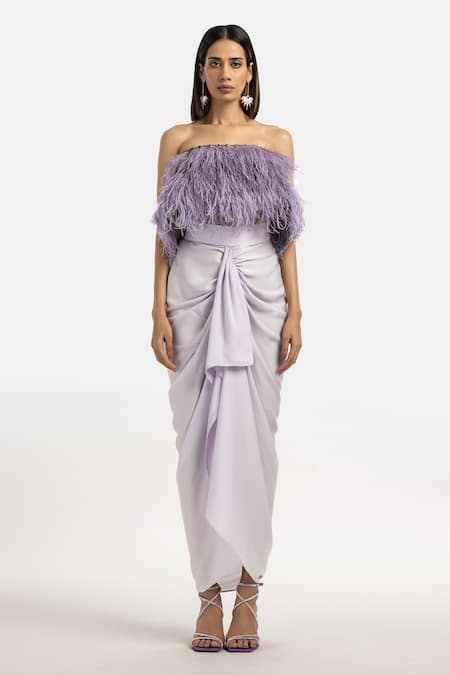 431-88 By Shweta Kapur Purple Satin Samara Draped Skirt