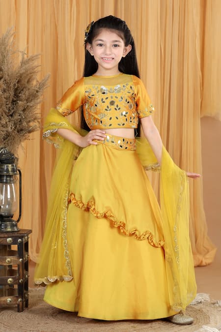 The little celebs Net Embroidered Blouse Lehenga Set 