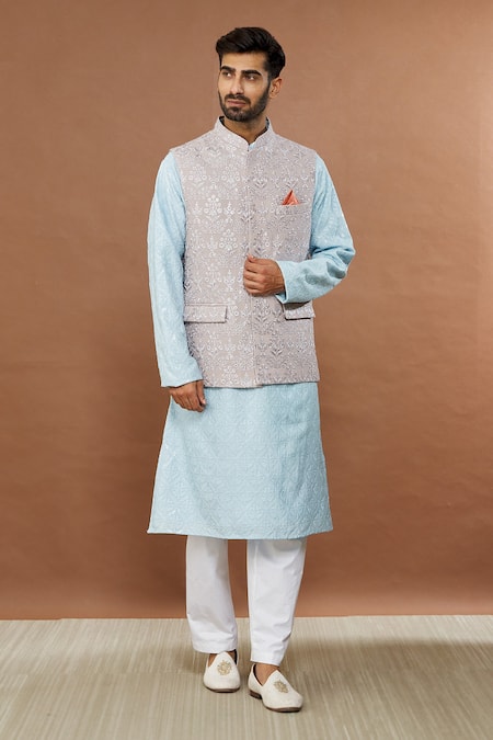 Woven Jute Cotton Nehru Style Jacket-Design, MJ#BLK 364