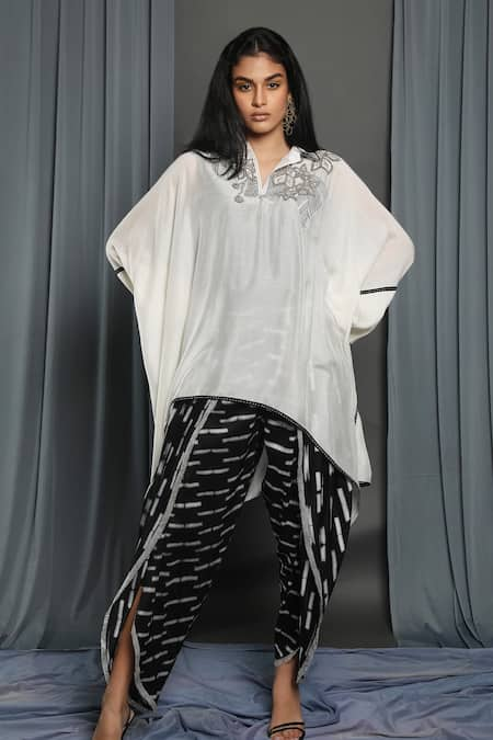 Krishna Mehta Chanderi Asymmetrical Hem Cape Tunic 