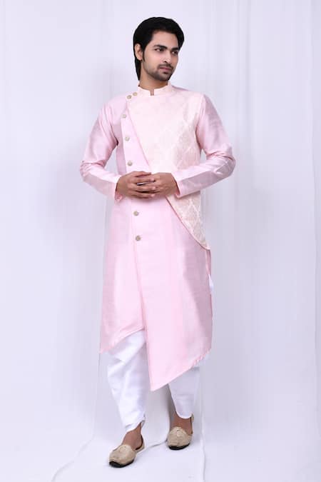 Arihant Rai Sinha Pink Art Silk Printed Geometric Asymmetric Kurta And Cowl Pant Set