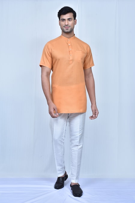 Khwaab by Sanjana Lakhani Orange Kurta Cotton Plain Short Set