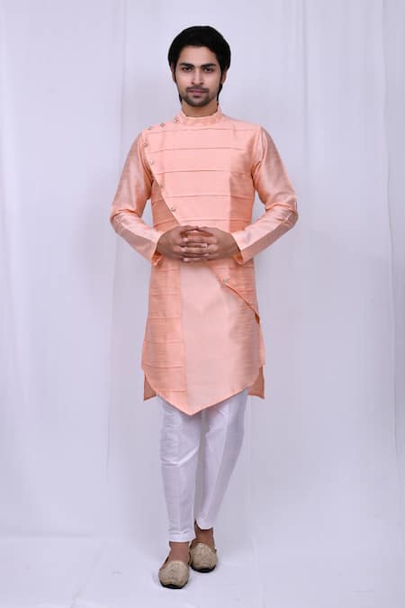 Arihant Rai Sinha Peach Art Silk Plain Kite Hem Kurta And Pant Set 