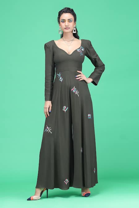 Raasa Tulip Embroidered Flared Jumpsuit 