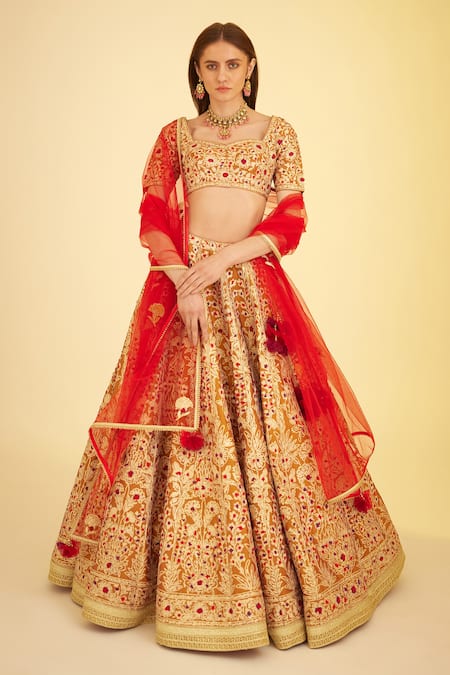 saubhagya Pink & Orange Woven design Ready to Wear Lehenga & Blouse With  Dupatta - Absolutely Desi