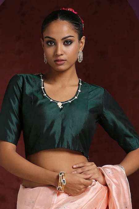 Weaver Story Zardozi Embroidered Neckline Blouse 
