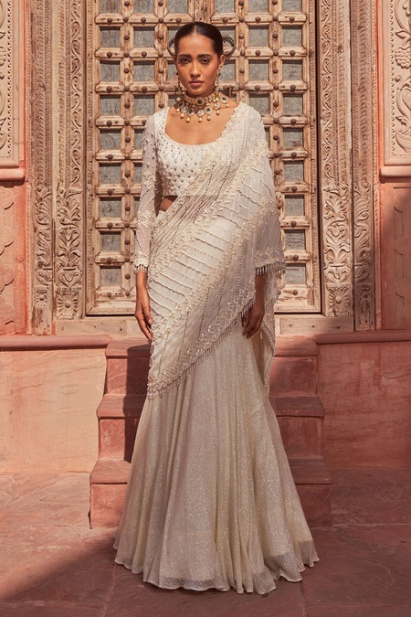 Bridal Wedding Lehenga Saree Buy Ivory Silk Embroidery Sequins