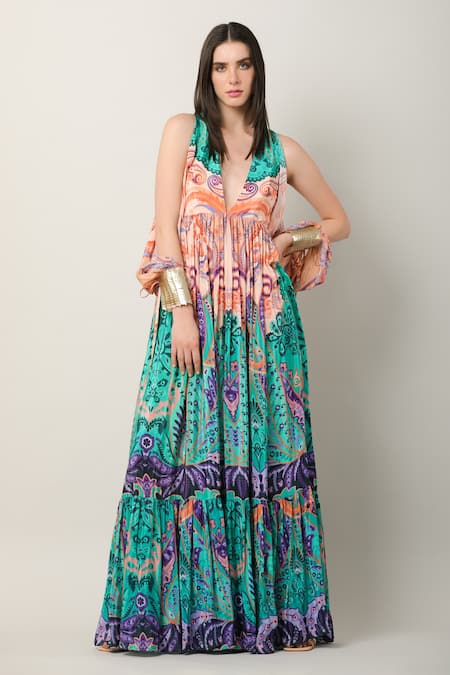 Limerick By Abirr N' Nanki Multi Color Organza, Crepe Embroidery Diara Floral And Paisley Pattern Dress 