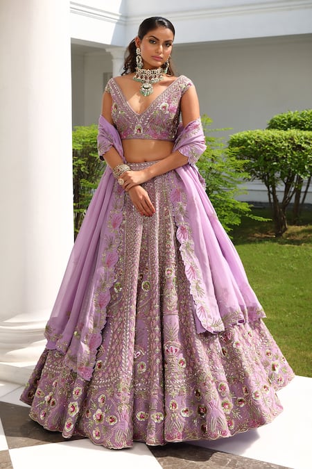 Miku Kumar Flower Bloom Hand Embroidered Bridal Lehenga Set 