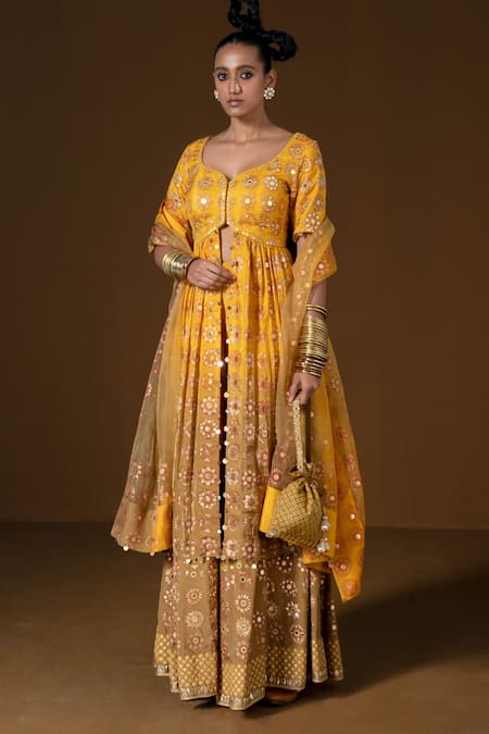 Pooja Rajgarhia Gupta Chakraphool Front Slit Kurta Sharara Set 