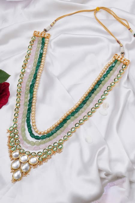 Ruby Raang Bead & Kundan Layered Necklace 