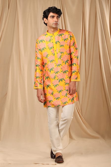 Masaba Yellow Raw Silk Printed Candy Swirl Kurta 