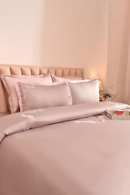 La Paloma Grey 100% Tencel Embroidered Baroque Bedsheet Set 